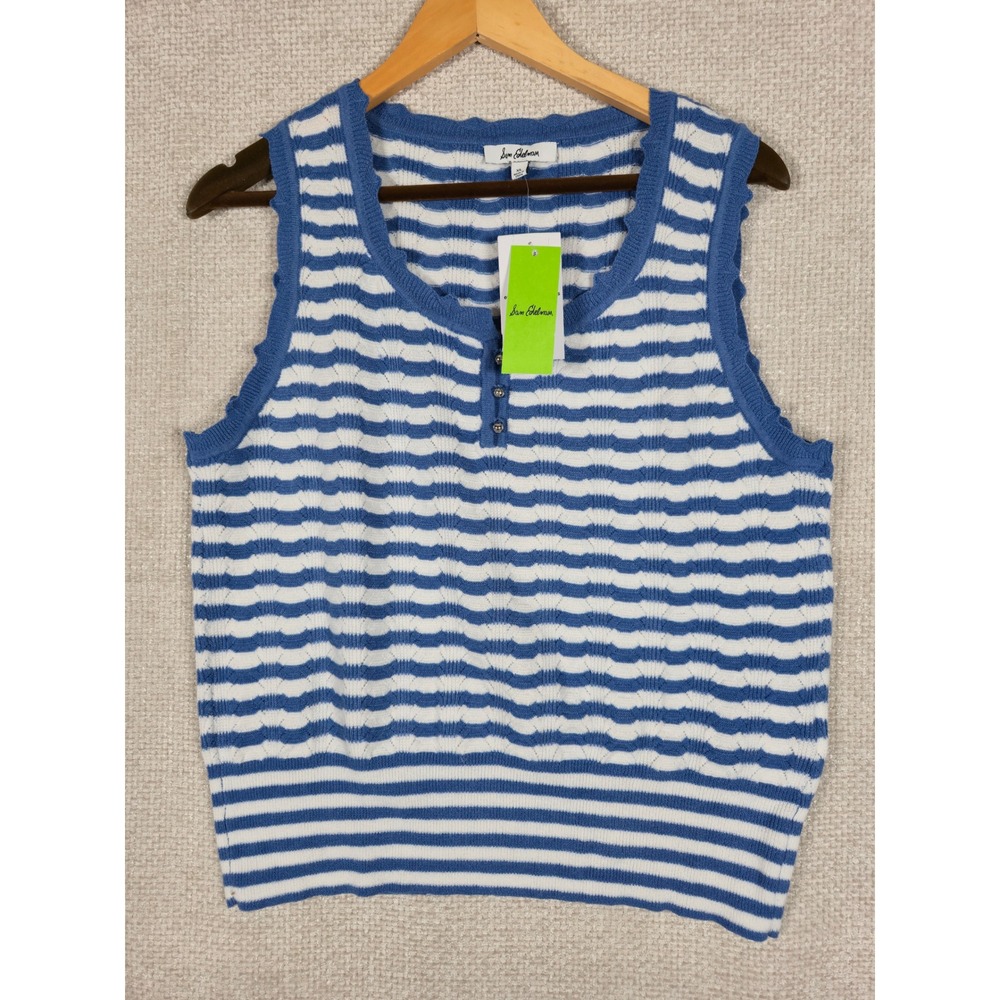 Sam Edelman Mariyah Scallop Tank Top Blueā Yonder Stripe Knit Button XL